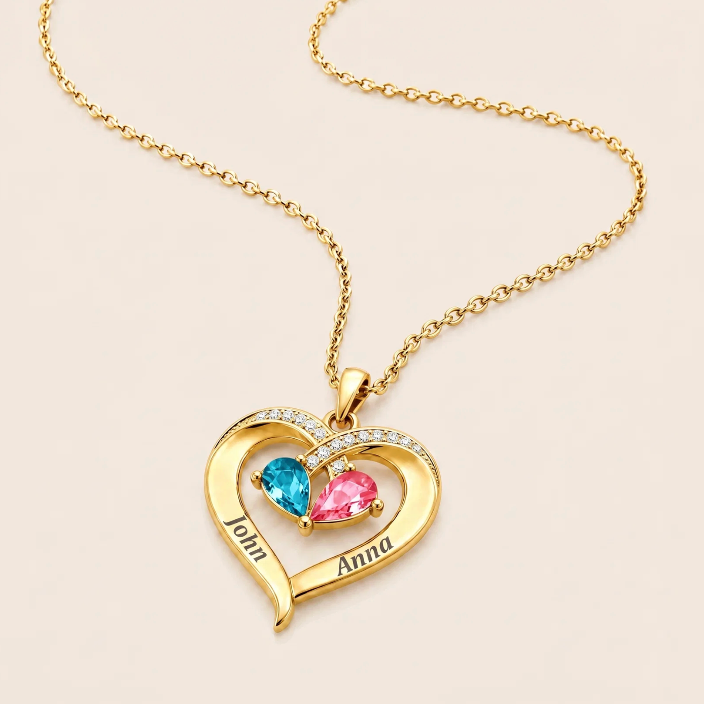 To My Wife - Birthstone Heart Necklace with Customized Box
