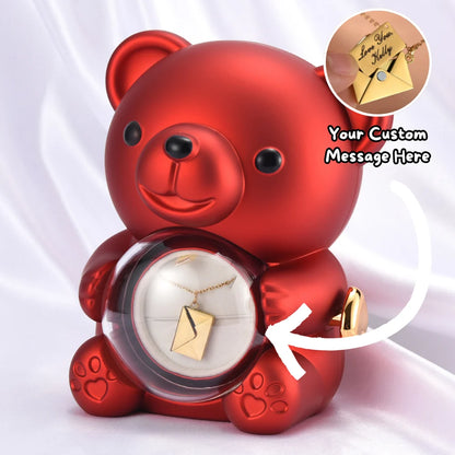 Coffret cadeau collier avec lettre d'amour et ours en peluche surprise