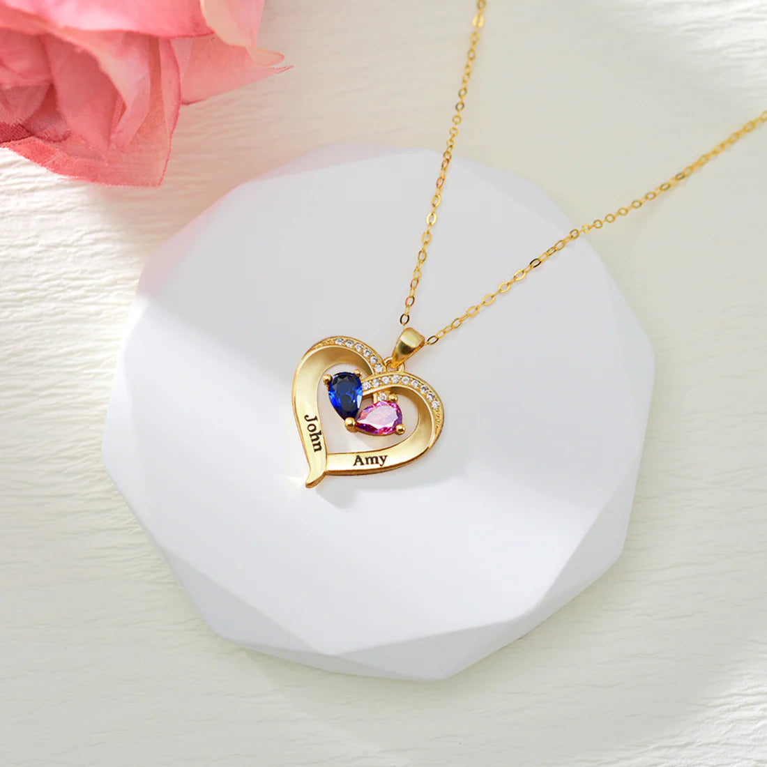 Siempre tuya – Collar de corazón con piedra de nacimiento