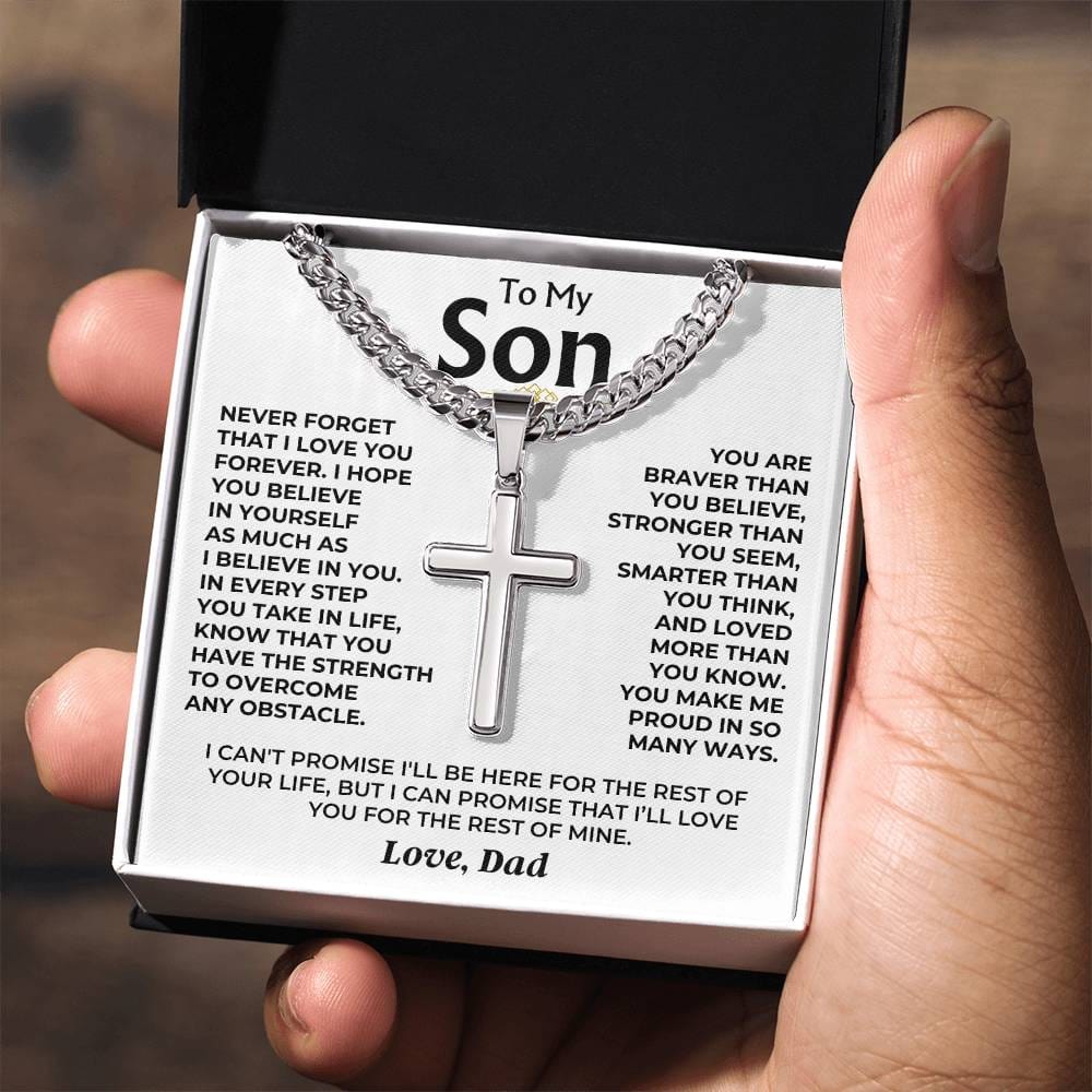 Para Mi Hijo - Con Amor, Papá - Cruz Artesanal en Cadena Cubana - Set de Regalo