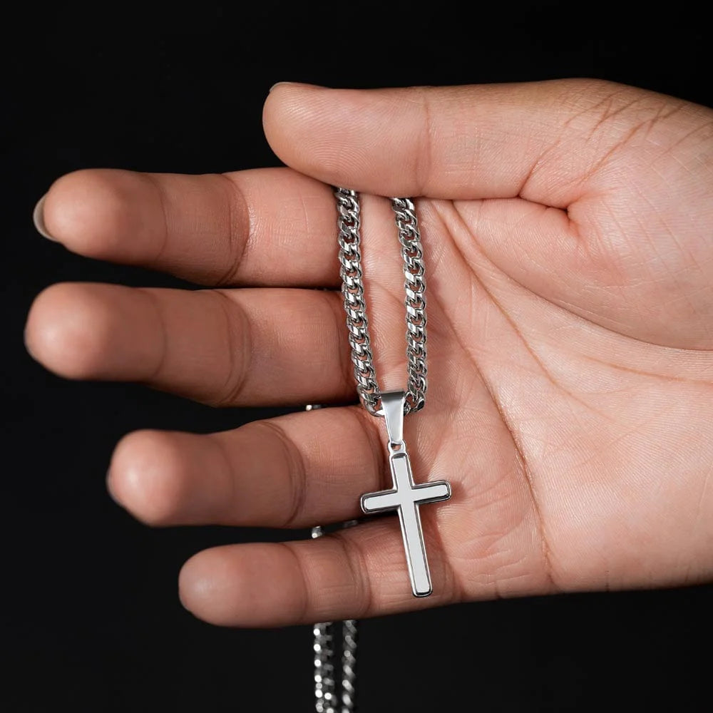 Para Mi Hijo - Con Amor, Papá - Cruz Artesanal en Cadena Cubana - Set de Regalo