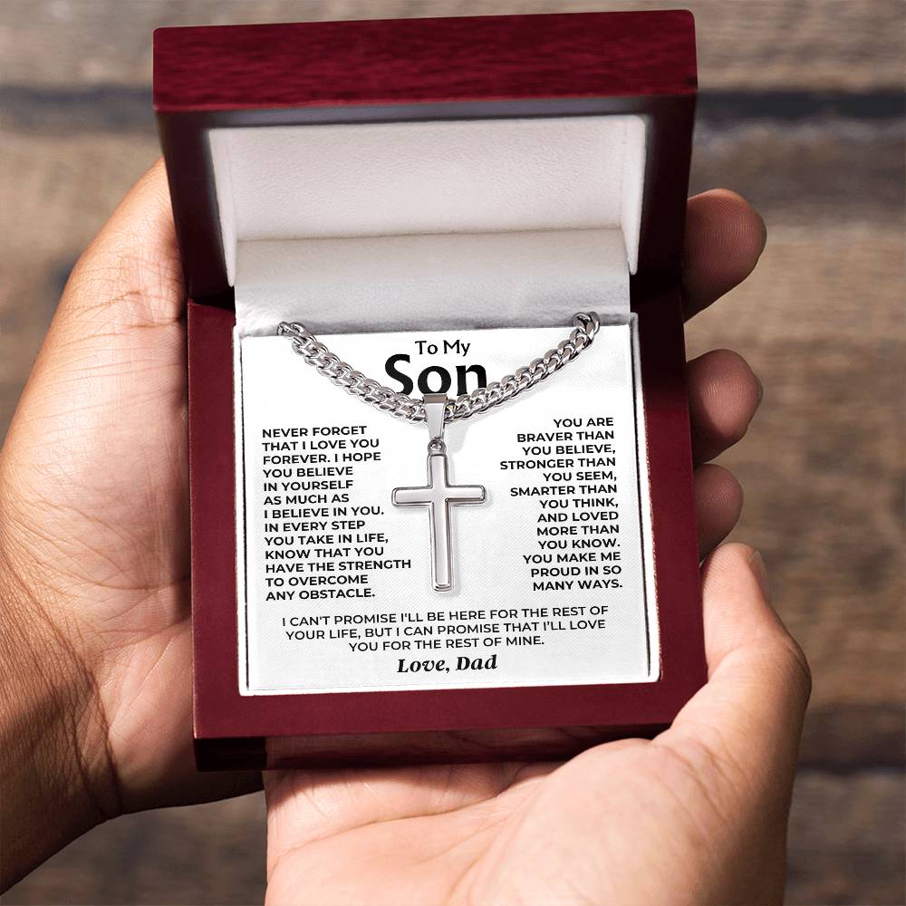 Para Mi Hijo - Con Amor, Papá - Cruz Artesanal en Cadena Cubana - Set de Regalo