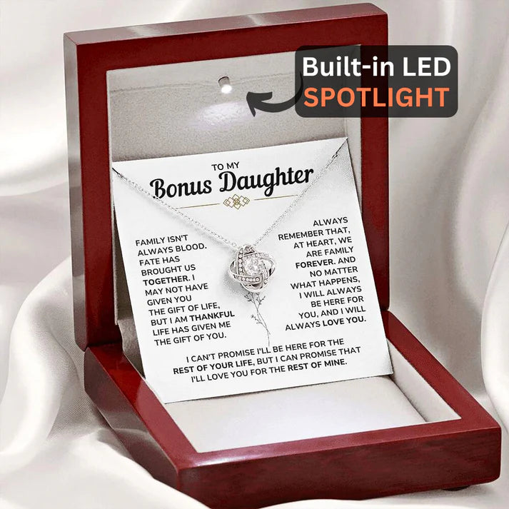 To My Bonus Daughter - "My Family Forever" Love Knot Necklace Gift Set